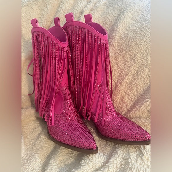Jessica Simpson Hot Pink Rhinestone Fringe Boots - Picture 6 of 10